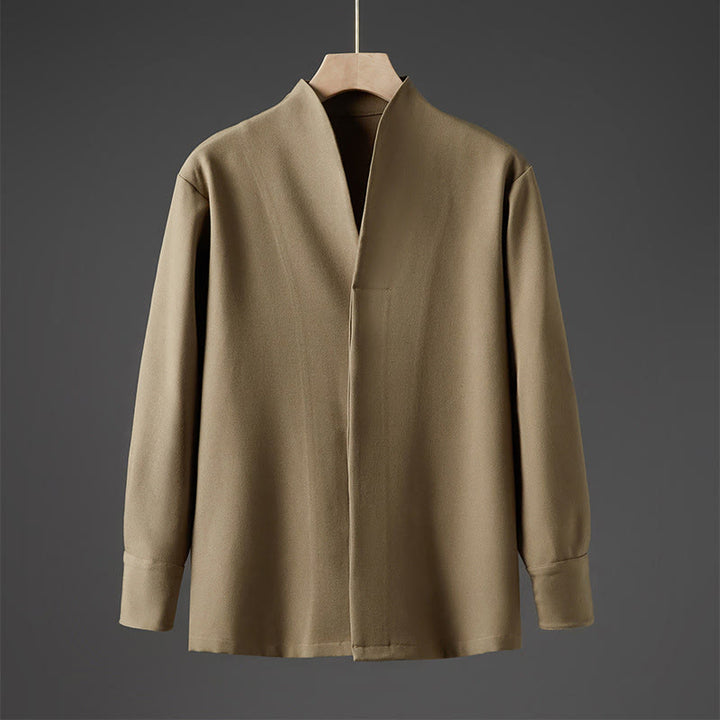 Buddha Stones Solid Fall Langarm Versteckter Halbknopf Design Herrenhemden - Dunkelkhaki - US/ UK/AU46, EU56 (5XL) - image 10