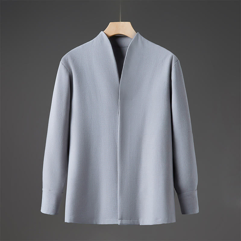 Buddha Stones Solid Fall Langarm Versteckter Halbknopf Design Herrenhemden - Hellblau - US/ UK/AU46, EU56 (5XL) - image 13