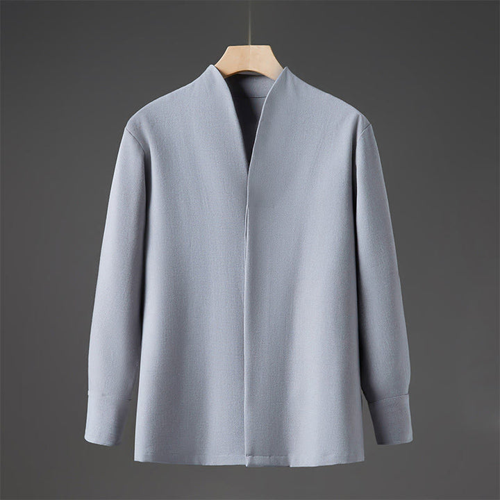 Buddha Stones Solid Fall Langarm Versteckter Halbknopf Design Herrenhemden - Hellblau - US/ UK/AU46, EU56 (5XL) - image 13