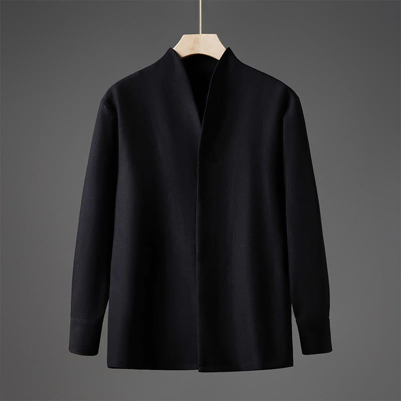 Buddha Stones Solid Fall Langarm Versteckter Halbknopf Design Herrenhemden - Schwarz - US/ UK/AU46, EU56 (5XL) - image 8