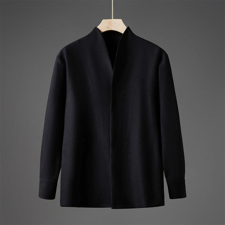 Buddha Stones Solid Fall Langarm Versteckter Halbknopf Design Herrenhemden - Schwarz - US/ UK/AU46, EU56 (5XL) - image 8