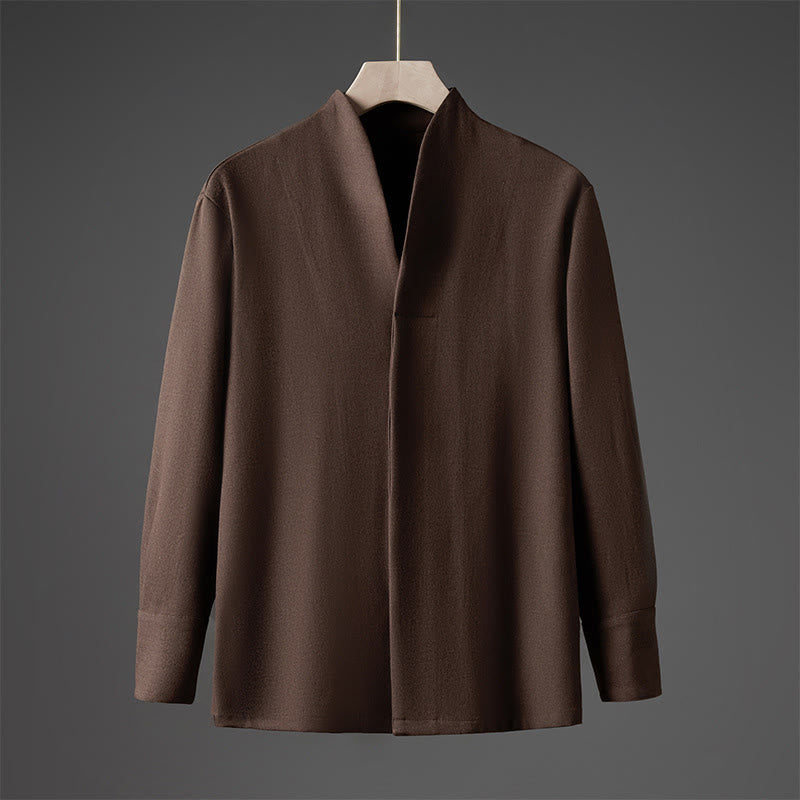 Buddha Stones Solid Fall Langarm Versteckter Halbknopf Design Herrenhemden - Sienna - US/ UK/AU46, EU56 (5XL) - image 15