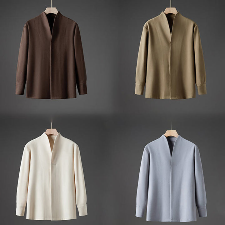 Buddha Stones Solid Fall Langarm Versteckter Halbknopf Design Herrenhemden - image 17