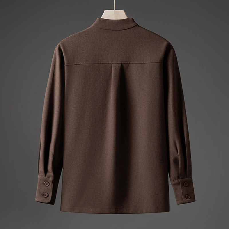 Buddha Stones Solid Fall Langarm Versteckter Halbknopf Design Herrenhemden - image 16