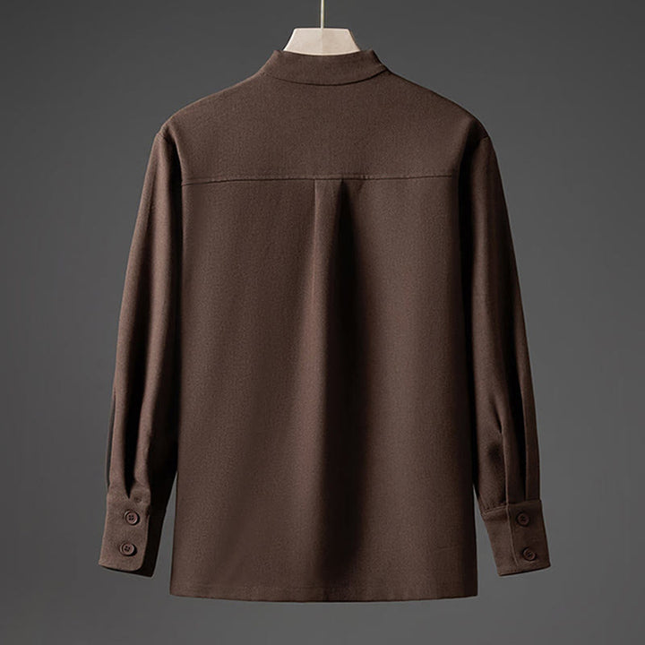 Buddha Stones Solid Fall Langarm Versteckter Halbknopf Design Herrenhemden - image 16