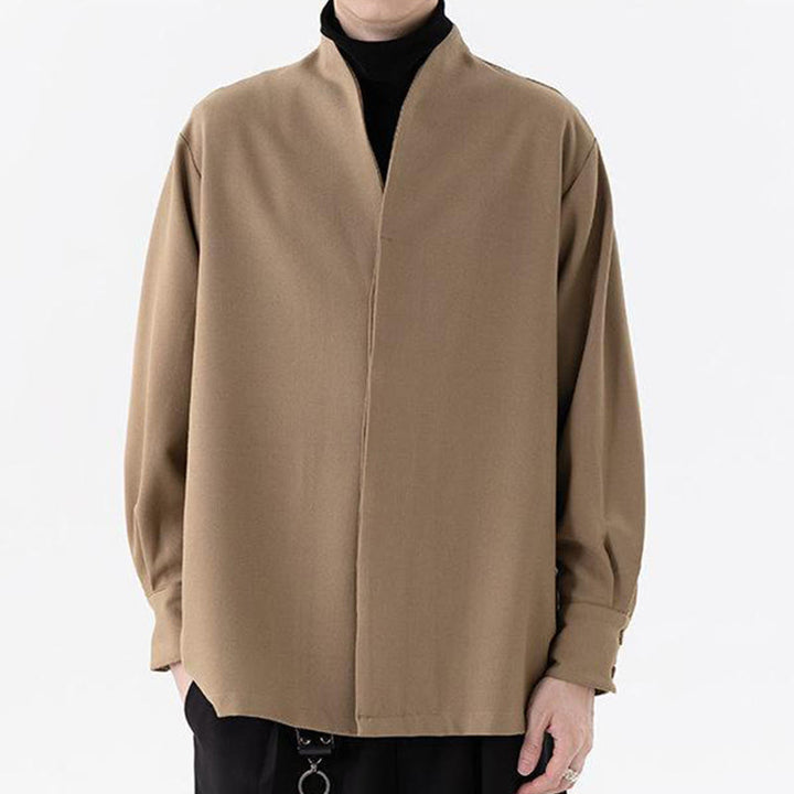 Buddha Stones Solid Fall Langarm Versteckter Halbknopf Design Herrenhemden - image 12