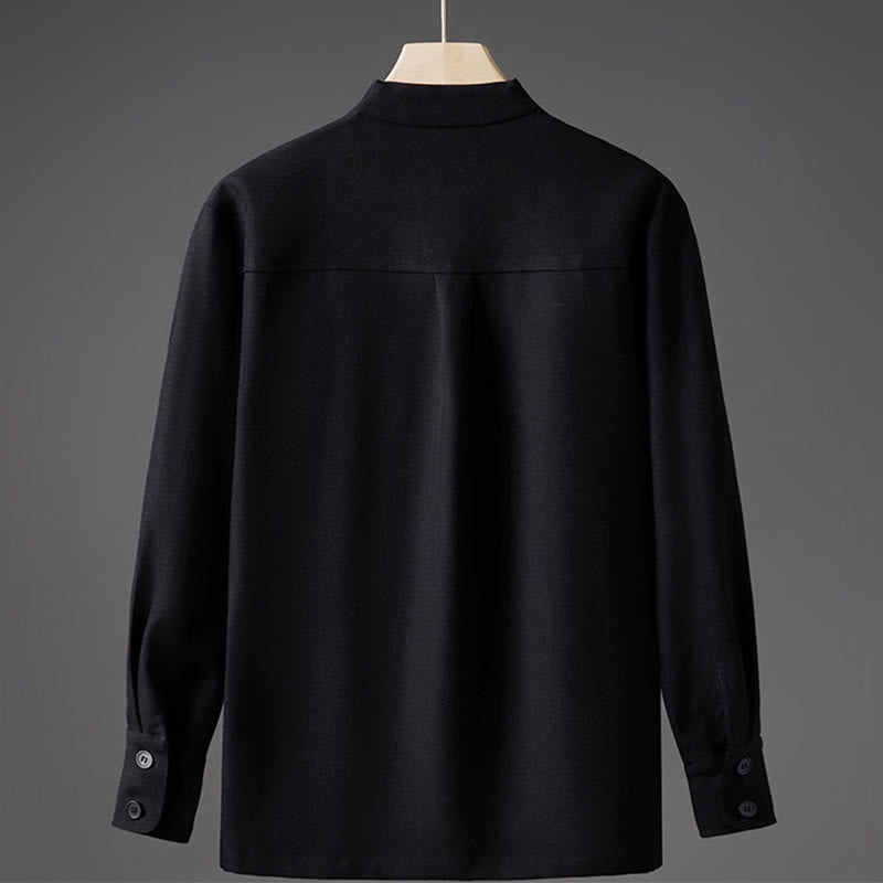 Buddha Stones Solid Fall Langarm Versteckter Halbknopf Design Herrenhemden - image 9