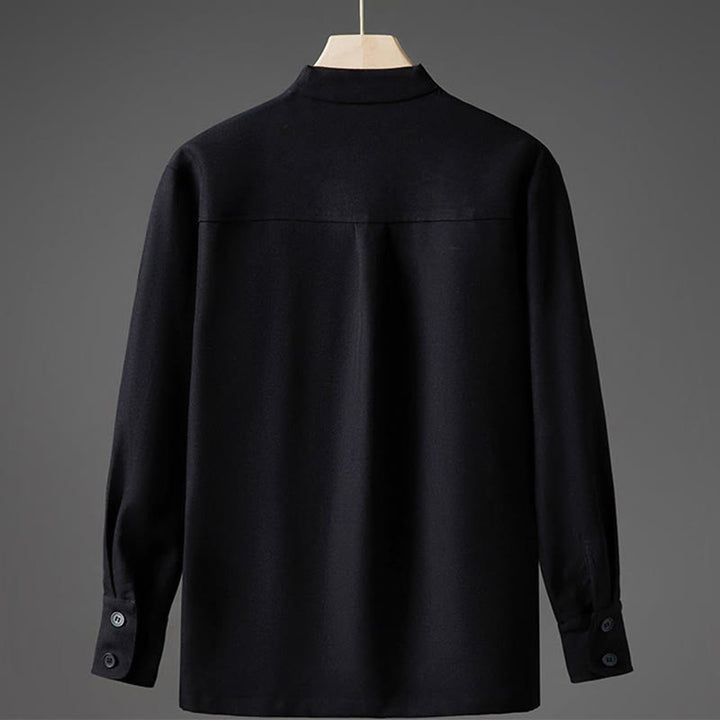 Buddha Stones Solid Fall Langarm Versteckter Halbknopf Design Herrenhemden - image 9