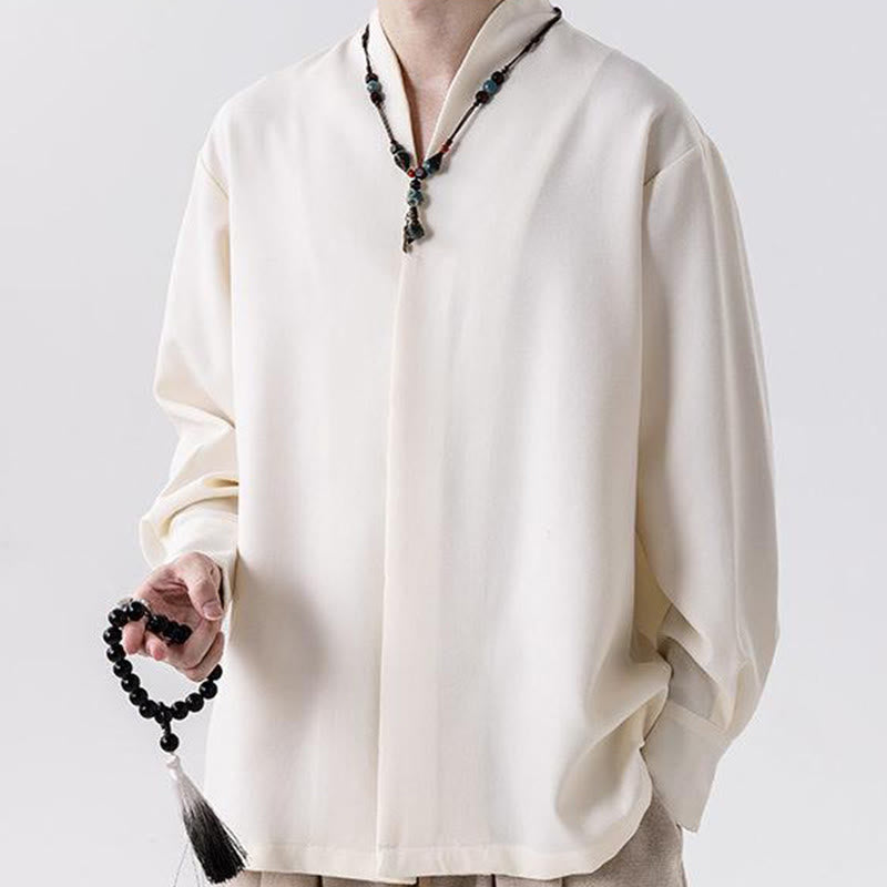 Buddha Stones Solid Fall Langarm Versteckter Halbknopf Design Herrenhemden - image 2