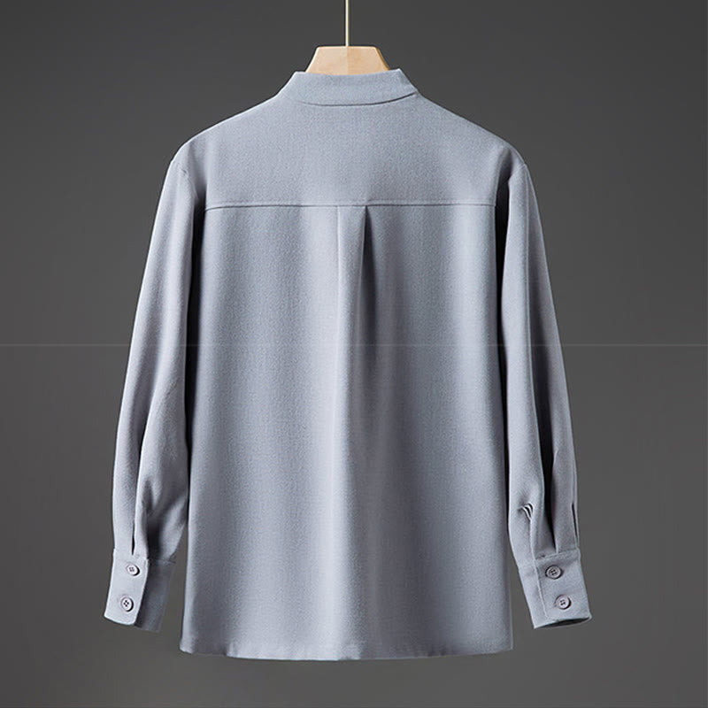 Buddha Stones Solid Fall Langarm Versteckter Halbknopf Design Herrenhemden - image 14