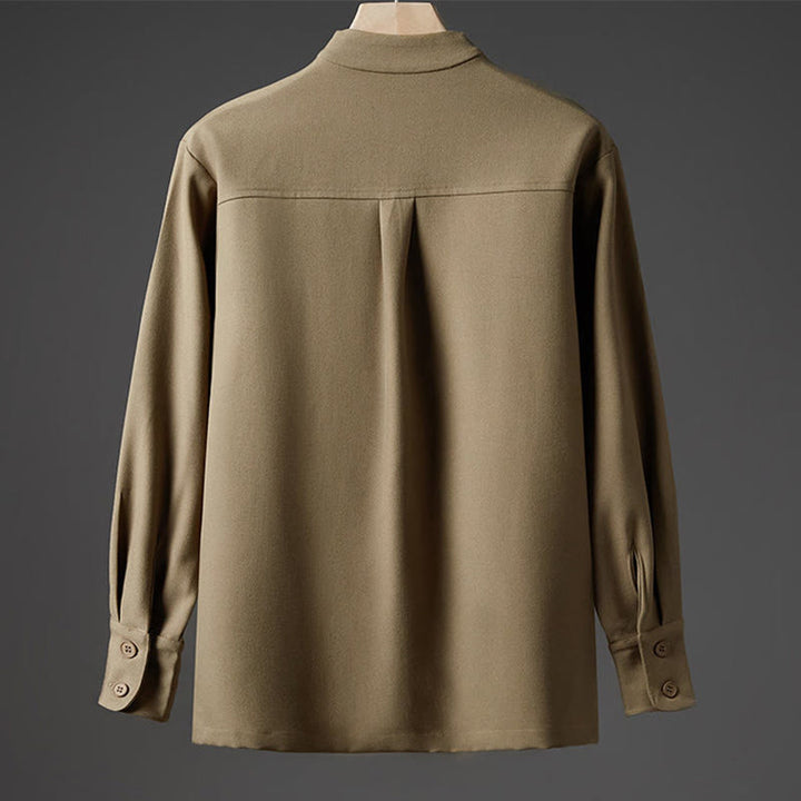 Buddha Stones Solid Fall Langarm Versteckter Halbknopf Design Herrenhemden - image 11