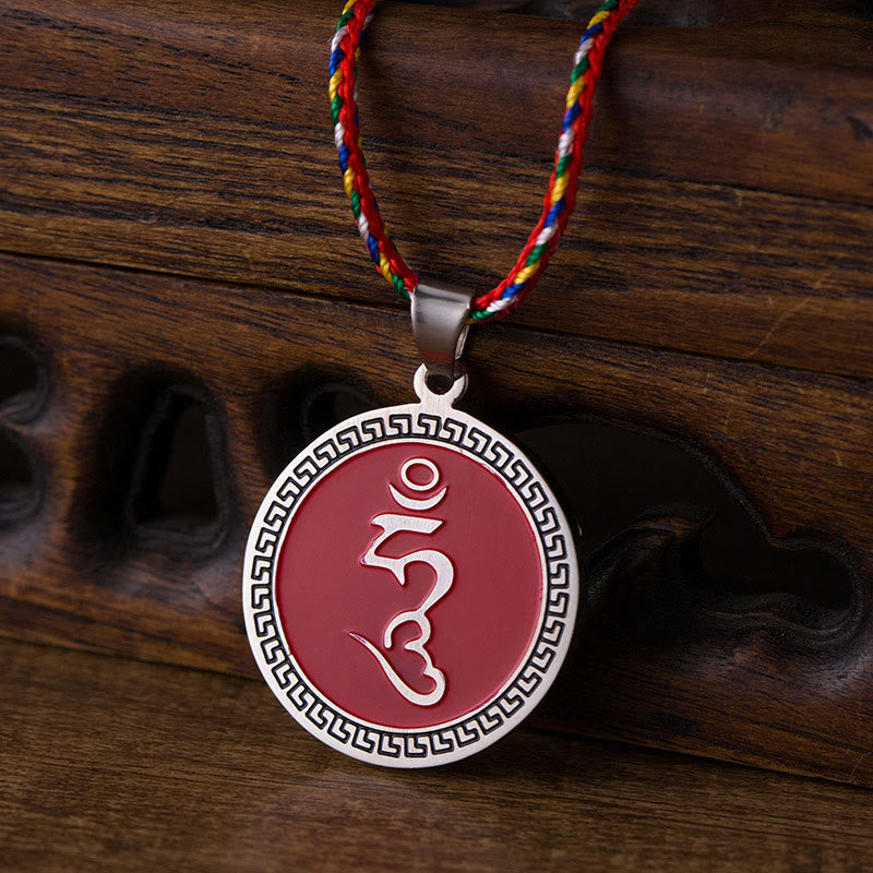 Buddha Stones Om Hum Sanskrit Titan Stahl Glück farbige Seil Halskette Anhänger - image 8