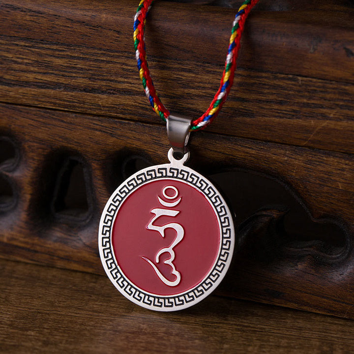 Buddha Stones Om Hum Sanskrit Titan Stahl Glück farbige Seil Halskette Anhänger - image 8