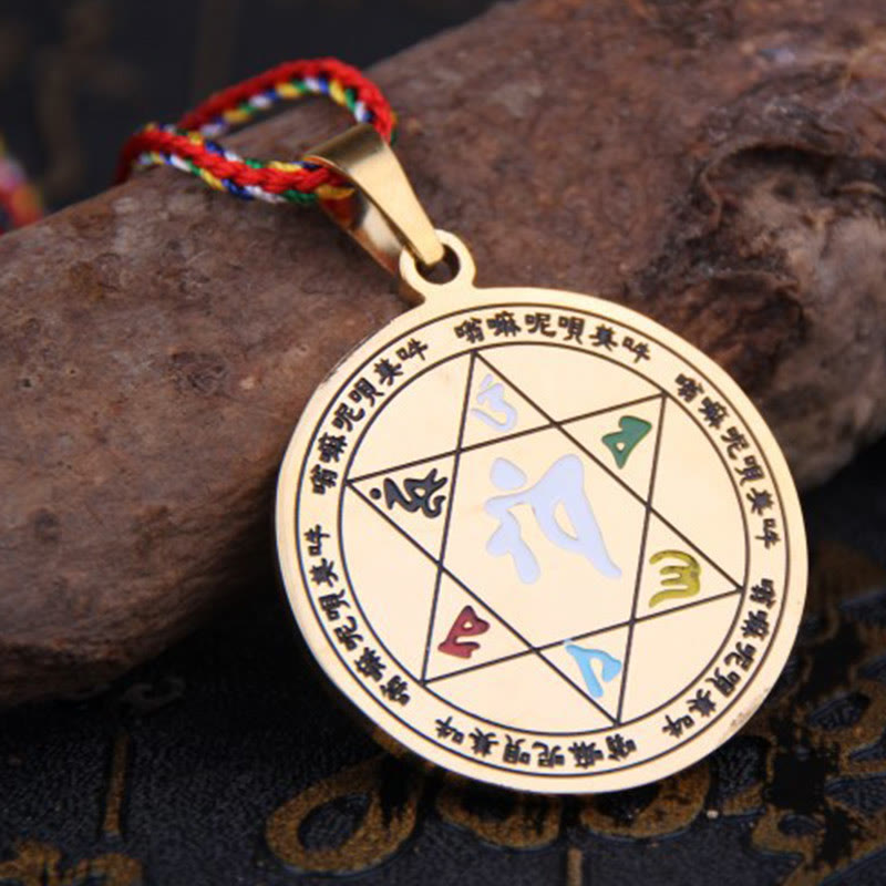 Buddha Stones ​​Bunte Om Mani Padme Hum Titan Stahl Schutz Seil Halskette Anhänger - image 10