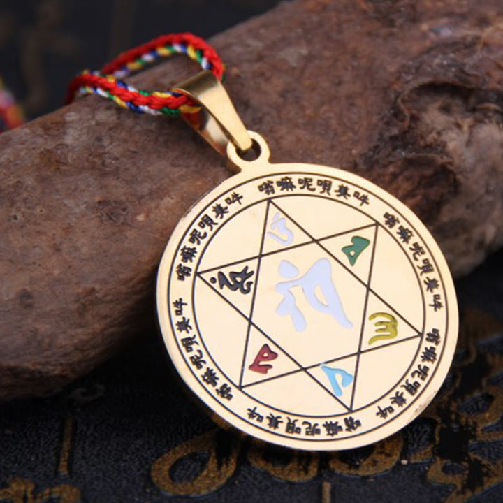 Buddha Stones ​​Bunte Om Mani Padme Hum Titan Stahl Schutz Seil Halskette Anhänger - image 10