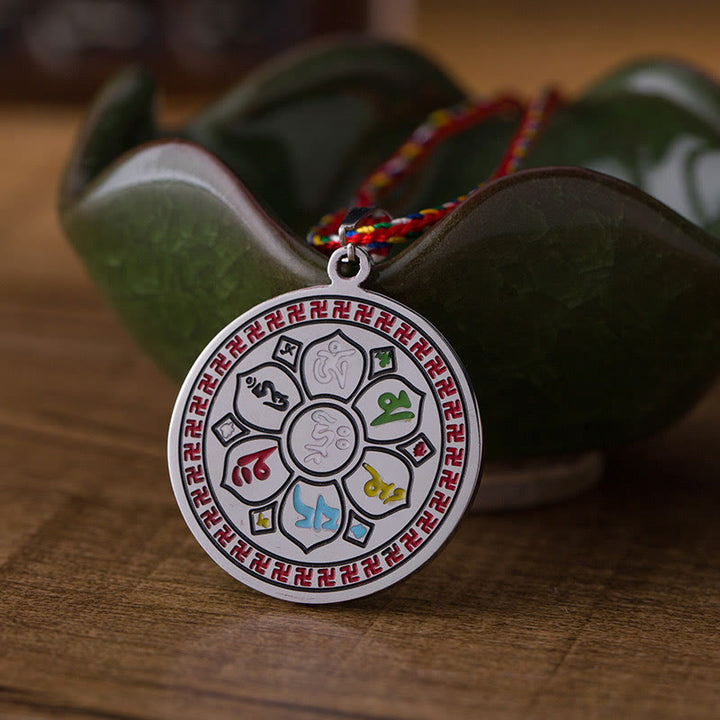 Buddha Stones ​​Bunte Om Mani Padme Hum Titan Stahl Schutz Seil Halskette Anhänger - image 1