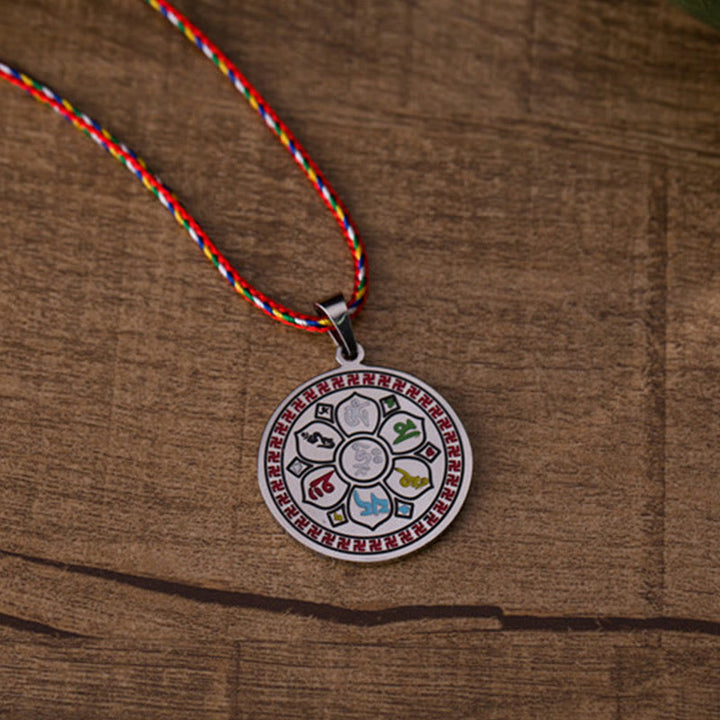Buddha Stones ​​Bunte Om Mani Padme Hum Titan Stahl Schutz Seil Halskette Anhänger - image 4
