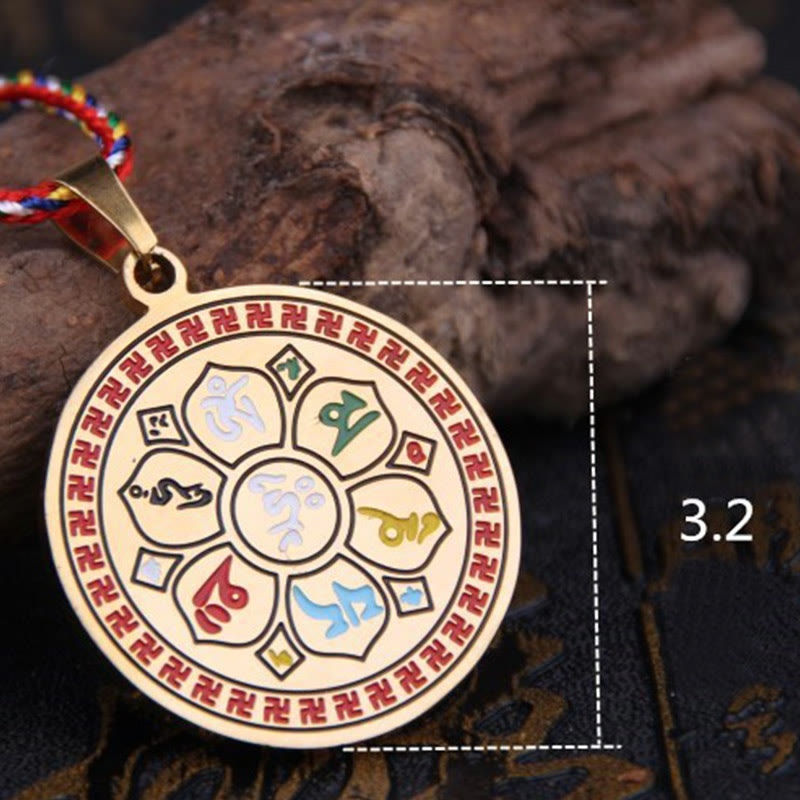 Buddha Stones ​​Bunte Om Mani Padme Hum Titan Stahl Schutz Seil Halskette Anhänger - Golden - image 9