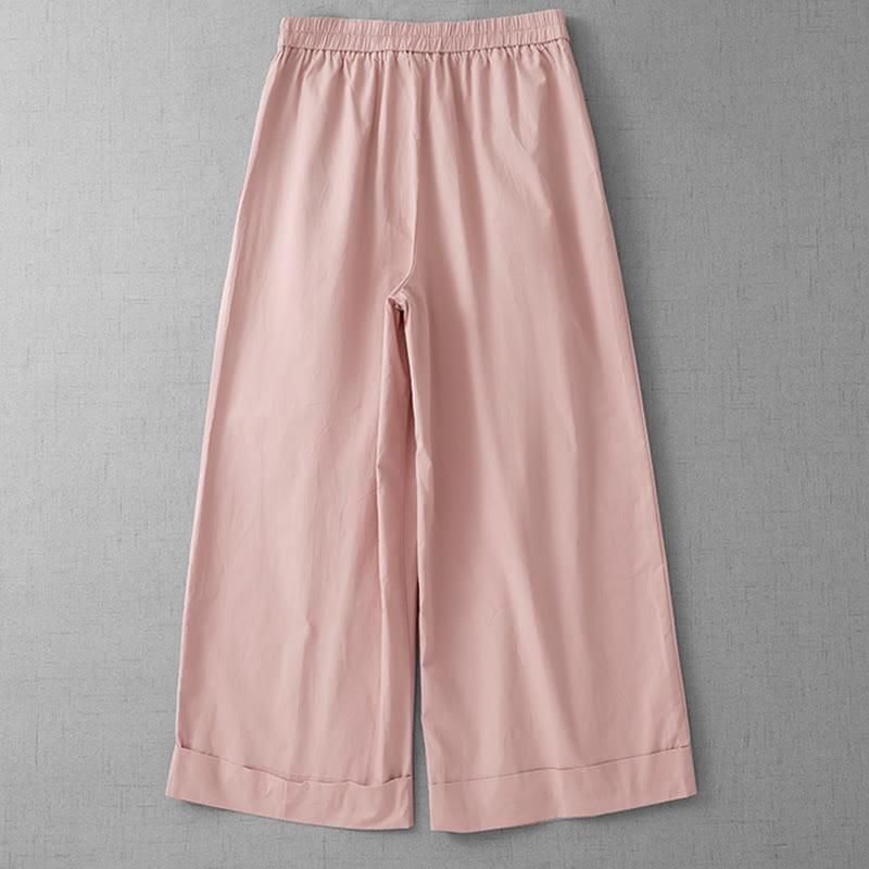 Buddha Stones Lässige, schlichte Damenhose aus Polyester in den Längen 7–8 mit weitem Bein und Taschen - image 1