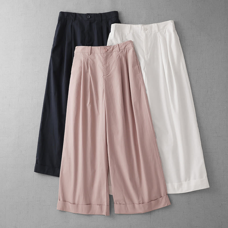 Buddha Stones Lässige, schlichte Damenhose aus Polyester in den Längen 7–8 mit weitem Bein und Taschen - image 17