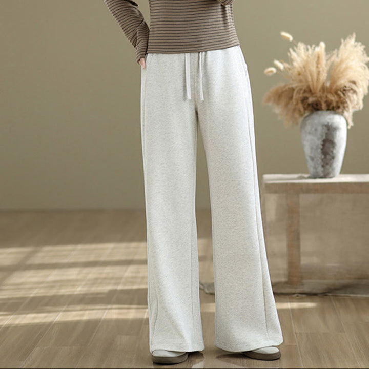 Buddha Stones Lässige, schlichte Damenhose aus Baumwolle mit weitem Bein und Taschen - image 5