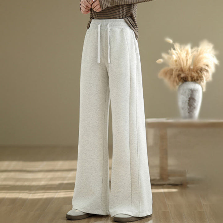 Buddha Stones Lässige, schlichte Damenhose aus Baumwolle mit weitem Bein und Taschen - image 2