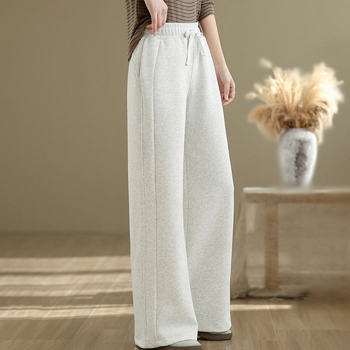 Buddha Stones Lässige, schlichte Damenhose aus Baumwolle mit weitem Bein und Taschen - image 3
