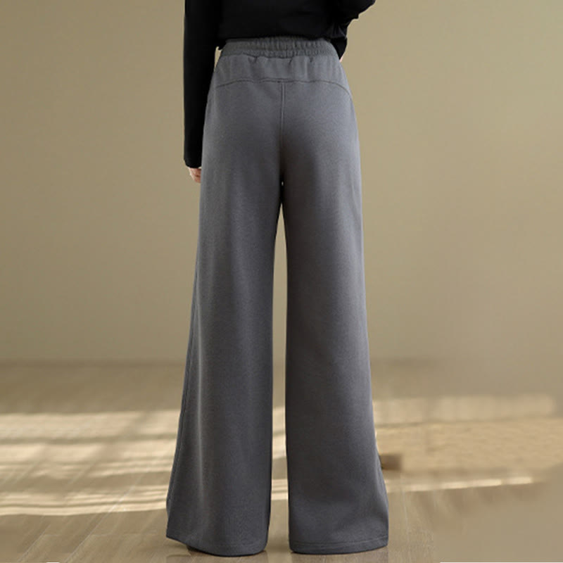 Buddha Stones Lässige, schlichte Damenhose aus Baumwolle mit weitem Bein und Taschen - image 17