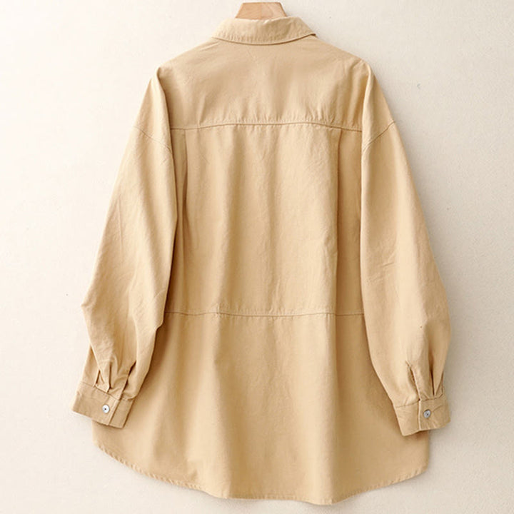 Buddha Stones Lässiges Damen-Shirt mit Stehkragen und langen Ärmeln, schlichtes Baumwollhemd - image 1
