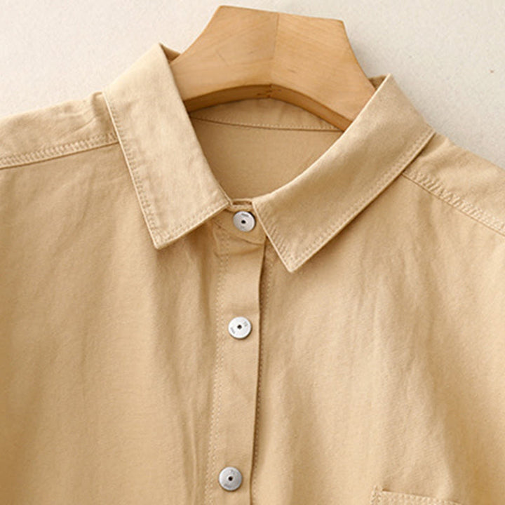 Buddha Stones Lässiges Damen-Shirt mit Stehkragen und langen Ärmeln, schlichtes Baumwollhemd - image 2