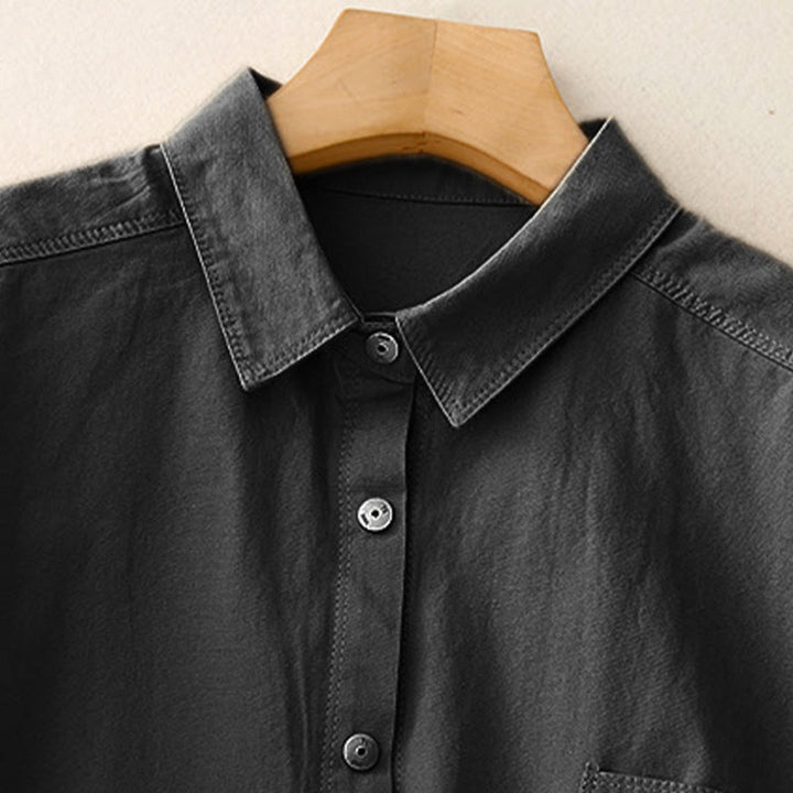 Buddha Stones Lässiges Damen-Shirt mit Stehkragen und langen Ärmeln, schlichtes Baumwollhemd - image 16