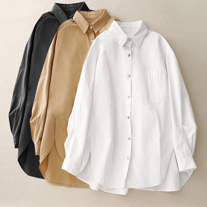 Buddha Stones Lässiges Damen-Shirt mit Stehkragen und langen Ärmeln, schlichtes Baumwollhemd - image 22