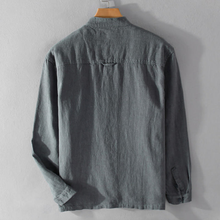 Buddha Stones Solid Langarm Button Down Ramie Baumwolle Herrenhemden mit Taschen - image 2