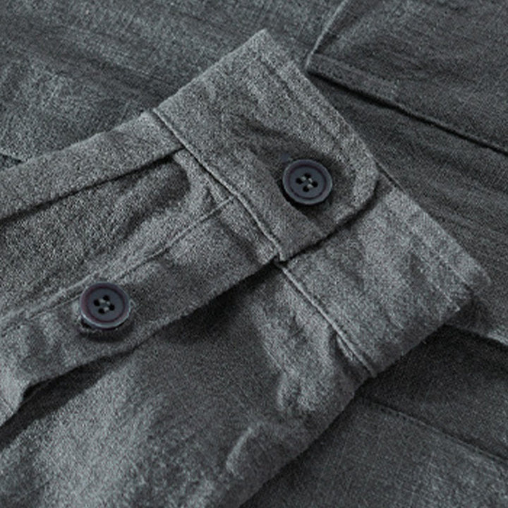 Buddha Stones Solid Langarm Button Down Ramie Baumwolle Herrenhemden mit Taschen - image 5