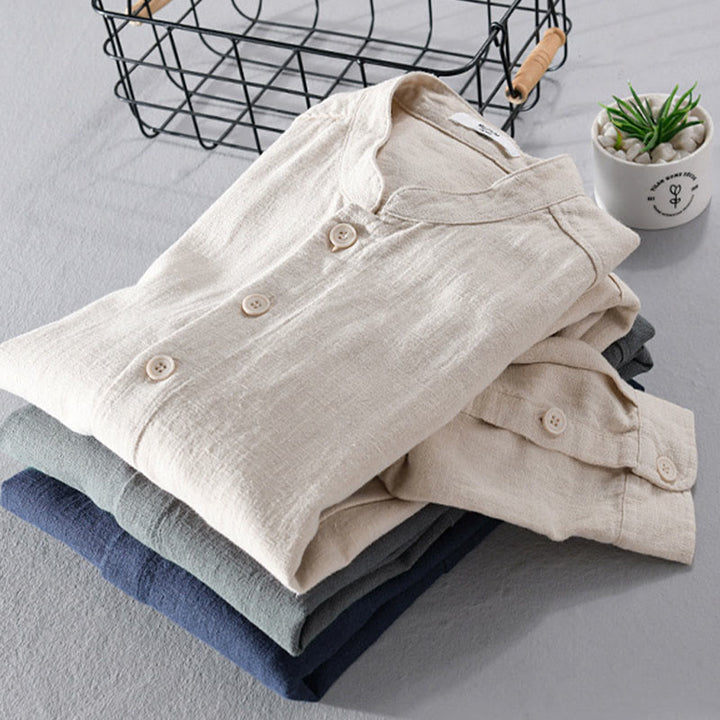 Buddha Stones Solid Langarm Button Down Ramie Baumwolle Herrenhemden mit Taschen - image 18