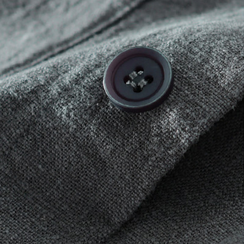 Buddha Stones Solid Langarm Button Down Ramie Baumwolle Herrenhemden mit Taschen - image 6