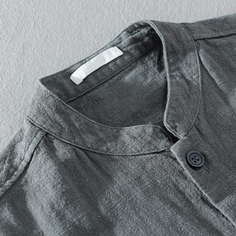 Buddha Stones Solid Langarm Button Down Ramie Baumwolle Herrenhemden mit Taschen - image 3