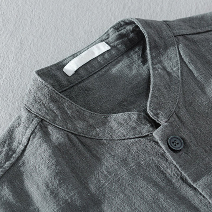 Buddha Stones Solid Langarm Button Down Ramie Baumwolle Herrenhemden mit Taschen - image 3