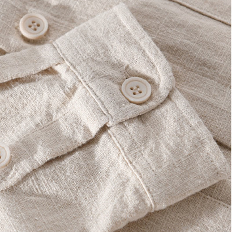 Buddha Stones Solid Langarm Button Down Ramie Baumwolle Herrenhemden mit Taschen - image 13
