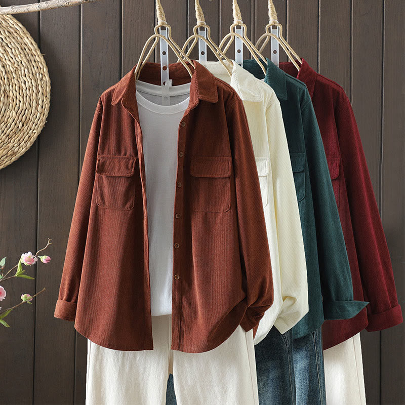 Buddha Stones Corduroy Damen-Baumwoll-Langarmjacke mit Taschen - image 0