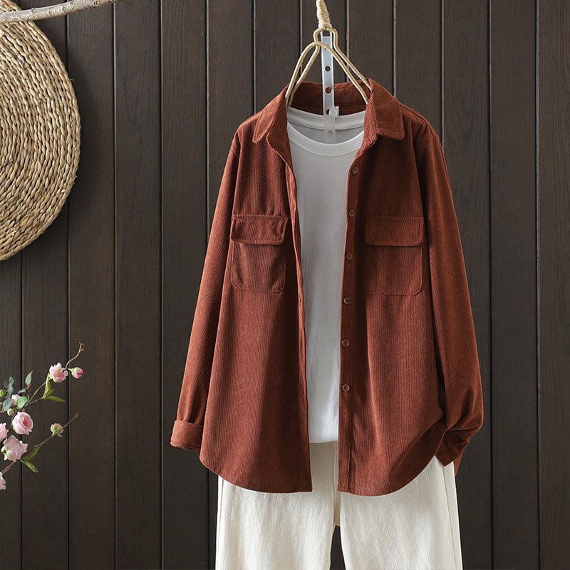 Buddha Stones Corduroy Damen-Baumwoll-Langarmjacke mit Taschen - Sienna - US8-10， UK/AU12-14，EU40-42 (2XL) - image 1