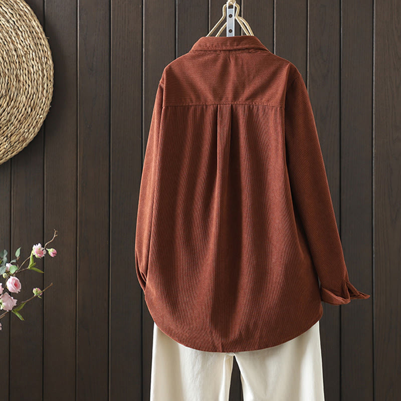 Buddha Stones Corduroy Damen-Baumwoll-Langarmjacke mit Taschen - image 2