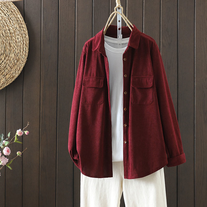 Buddha Stones Corduroy Damen-Baumwoll-Langarmjacke mit Taschen - Feuerfestziegel - US 8-10, UK/AU 12-14, EU 40-42 (2XL) - image 12