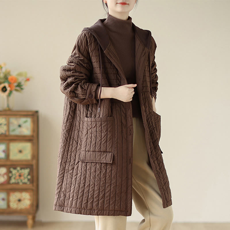 Buddha Stones Damen-Baumwollmantel mit Taschen und schlichtem Einschnitt - Sattelbraun - US12， UK/AU16，EU44 (2XL) - image 0