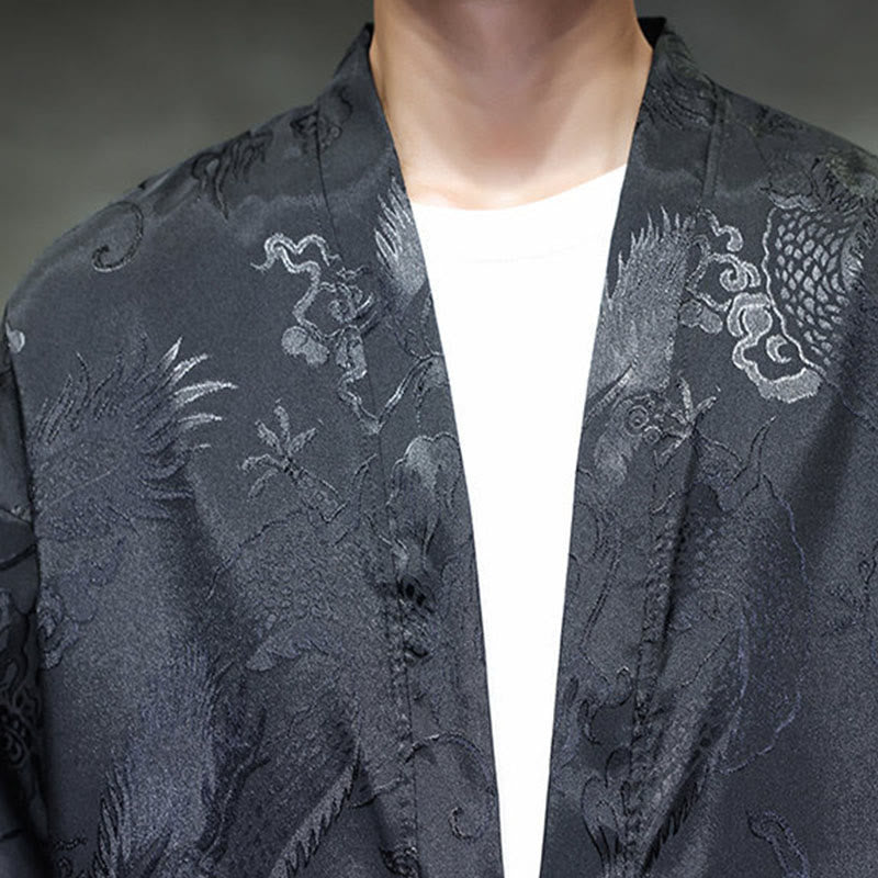 Buddha Stones Frosch-Knopf Drache Jacquard Stehkragen Langarm Tang Anzug Herrenhemd - image 8
