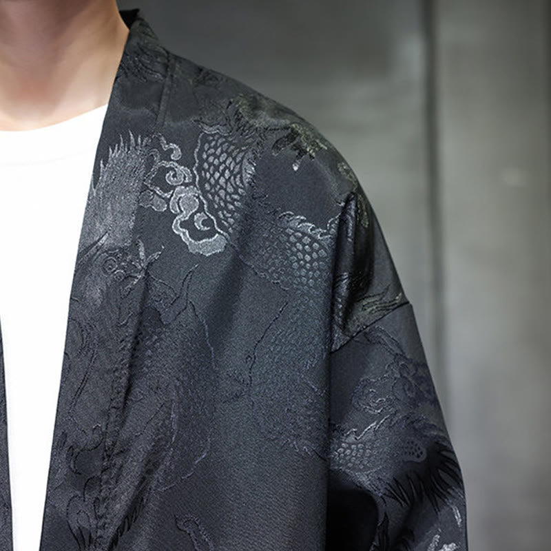 Buddha Stones Frosch-Knopf Drache Jacquard Stehkragen Langarm Tang Anzug Herrenhemd - image 9