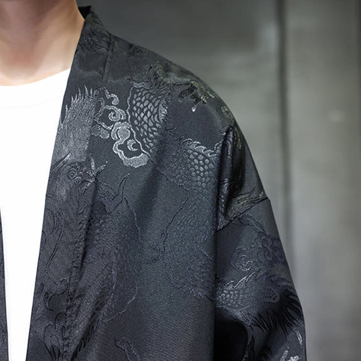 Buddha Stones Frosch-Knopf Drache Jacquard Stehkragen Langarm Tang Anzug Herrenhemd - image 9