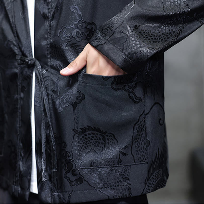 Buddha Stones Frosch-Knopf Drache Jacquard Stehkragen Langarm Tang Anzug Herrenhemd - image 11