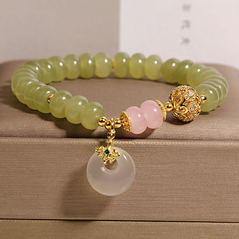 Buddha Stones Natürliche Peace Schnalle Bedeutung Jade Rosenquarz Glück Armband - Jade (Handgelenkumfang: 15–17 cm) - image 0