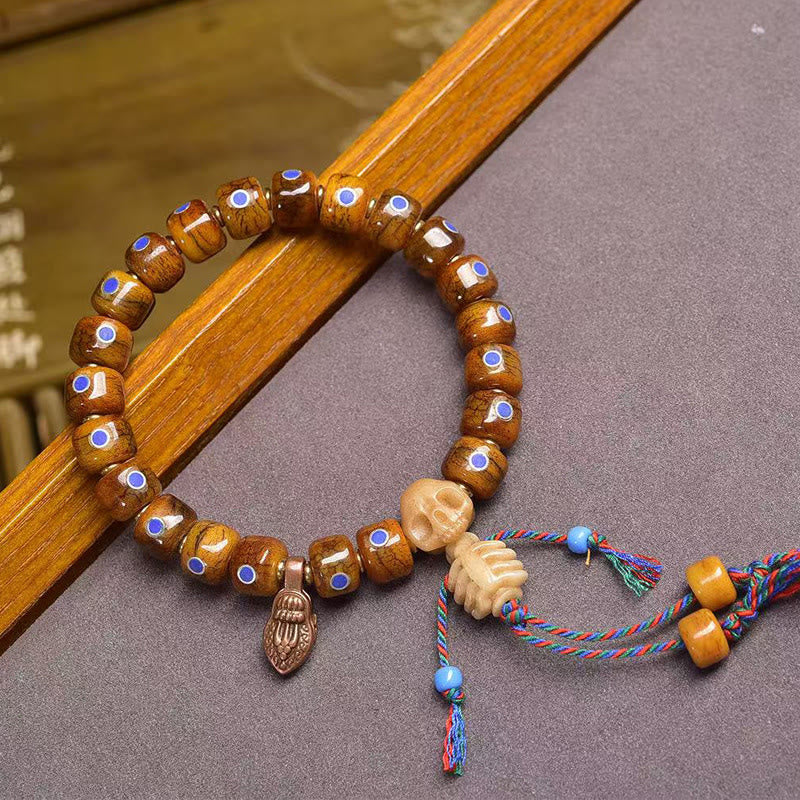 Armband mit Buddha Stones und tibetischen Knochenperlen, der Herr des Leichenwaldes, hält böse Geister fern - Totenkopfskelett (Handgelenkumfang: 16–17 cm) - image 5